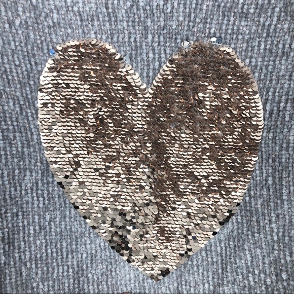 Justice Girl’s Gray Chenille Sequin Heart Sweater - Picture 4 of 8